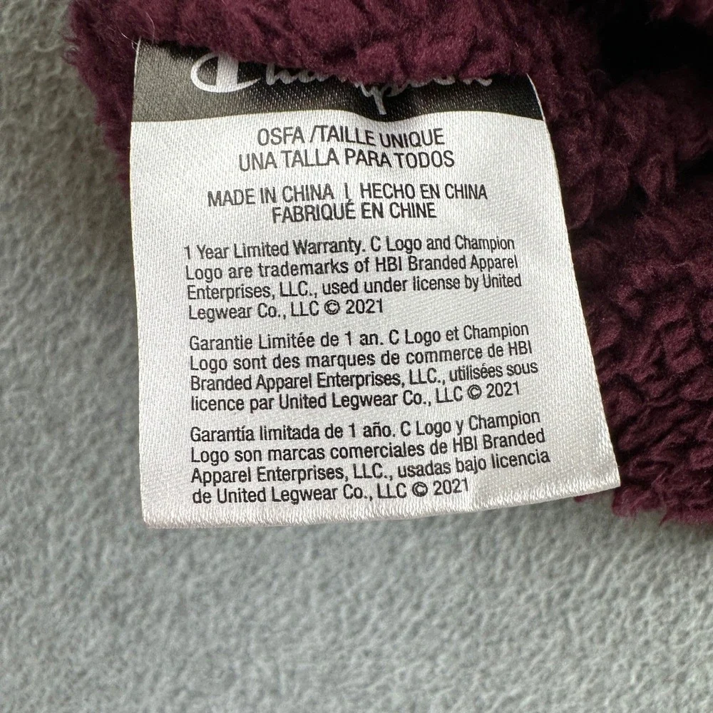 Champion Beanie Unisex OSFA Maroon Pom Pom Knit Sherpa Lined Winter Hat C Logo